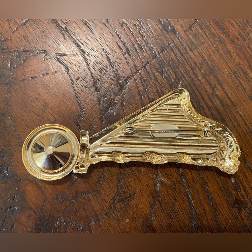 SIMON CHANG Signed Designer Rhinestones Modernist Brooch/Pin Rare Harp Gold - Picture 4 of 6